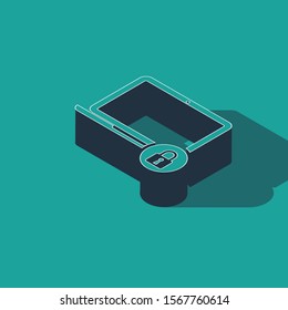 Isometric Laptop and lock icon isolated on green background. Computer and padlock. Security, safety, protection concept. Safe internetwork.  Vector Illustration