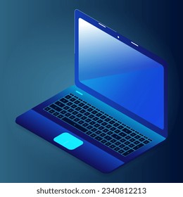 Isometric laptop with modern digital technology, flat design.Software, web development, programming concept.Vector illustration