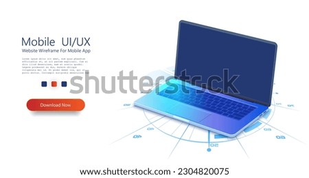 Isometric laptop modern digital technology. Mockups generic device. Template notebook for presentation. Laptop computer screen. Vector illustration