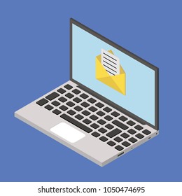  Isometric laptop with notification. vector