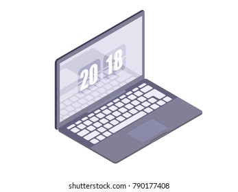 Isometric laptop on isolated on white background. Vector illustration