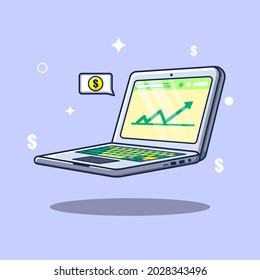 Isometric Laptop vector with Data Analysis. Financial worker computer vector illustration. Laptop vector on flat design style. Good for a trader mascot, Office Icon, emoticons, sticker.