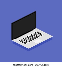Isometric laptop. Vector illustration. 3d notebook isolated on blue background.