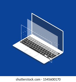 Isometric laptop vector illustration on the blue background