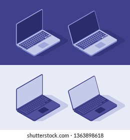 Isometric Laptop Vector in light and dart theme. Flat style Illustration.