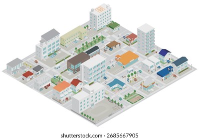 Isometric large cityscape image material