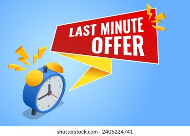 Isometric Last Minute Offer. Sale timer tag. Countdown Clock Promo. Flash Sales