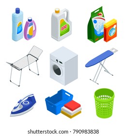 Isometric laundry service elements set