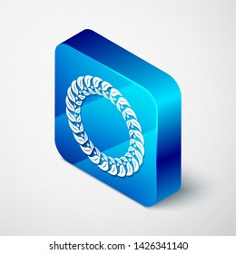 Isometric Laurel wreath icon isolated on white background. Triumph symbol. Blue square button. Vector Illustration