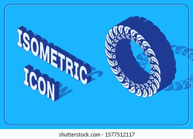 Isometric Laurel wreath icon isolated on blue background. Triumph symbol.  Vector Illustration