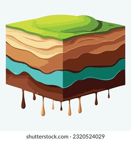 Las capas de suelo volcánico isométricas aisladas en el fondo blanco. Ilustración de dibujos animados.