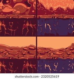 Isometric lava ground layers isolated on white background. Vector cartoon illustration