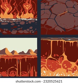 Isometric lava ground layers isolated on white background. Vector cartoon illustration