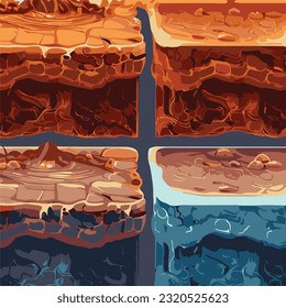Isometric lava ground layers isolated on white background. Vector cartoon illustration