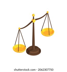 Isometric Lawyer Court Justice Law Composition With Golden Balance On Blank Background Vector Illustration