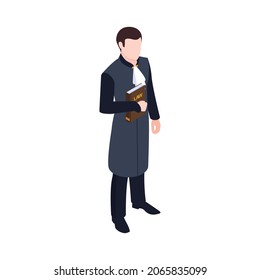 Isometric Lawyer Court Justice Law Composition With Character Of Lawyer Holding Book Of Law Vector Illustration