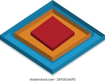 Isometric Layered Diamond Structure with Three Bold Colors - Abstract Hierarchy, Corporate Data, Stepped Pyramid, and Infographic Concept Vector