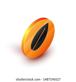 Isometric Leaf icon isolated on white background. Fresh natural product symbol. Orange circle button. Vector Illustration