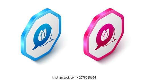 Isometric Leaf icon isolated on white background. Leaves sign. Fresh natural product symbol. Hexagon button. Vector
