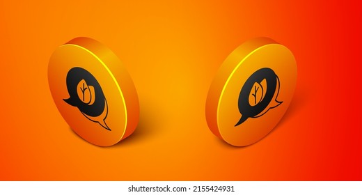 Icono de hoja isométrica aislado en fondo naranja. Deja la señal. Símbolo de producto natural fresco. Botón de círculo naranja. Vector