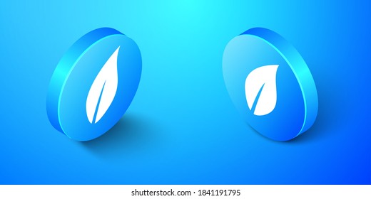 Isometric Leaf icons isolated on blue background. Blue circle button. Vector.
