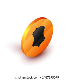 Isometric Leather icon isolated on white background. Orange circle button. Vector Illustration