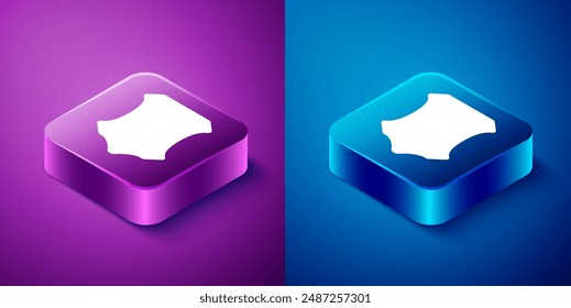 Isometric Leather icon isolated on blue and purple background. Square button. Vector Illustration