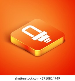 Isometrisches LED-Glühbirnen-Symbol einzeln auf orangefarbenem Hintergrund. Günstige LED beleuchtete Glühbirne. Energiesparlampe.  Vektorgrafik