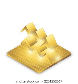 Isometric Left View Aquarius Zodiac Symbol Glowing Gold Plate 2.5D Sculpture Icon Isolated on White Background for Horoscope, Astrology.