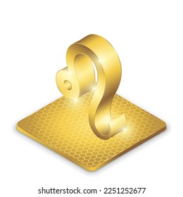 Isometric Left View Leo Zodiac Symbol Glowing Gold Plate 2.5D Sculpture Icon Isolated on White Background for Horoscope, Astrology.