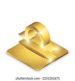 Isometric Left View Libra Zodiac Symbol Glowing Gold Plate 2.5D Sculpture Icon Isolated on White Background for Horoscope, Astrology.