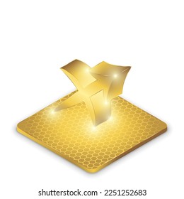 Isometric Left View Sagittarius Zodiac Symbol Glowing Gold Plate 2.5D Sculpture Icon Isolated on White Background for Horoscope, Astrology.