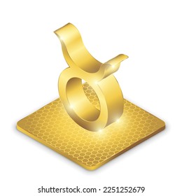 Isometric Left View Taurus Zodiac Symbol Glowing Gold Plate 2.5D Sculpture Icon Isolated on White Background for Horoscope, Astrology.