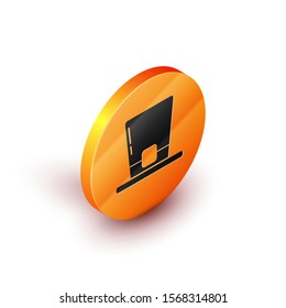 Isometric Leprechaun hat icon isolated on white background. Happy Saint Patricks day. Orange circle button. Vector Illustration