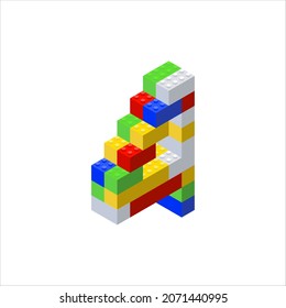 Isometric letter 4 assembled from plastic blocks. Vector illustration.