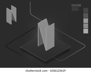 isometric letter alphabet gray background symbol N