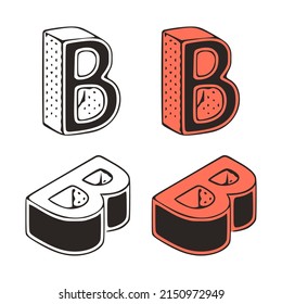 Isometric letter b doodle vector illustration on white background. Stylized letters clip art.