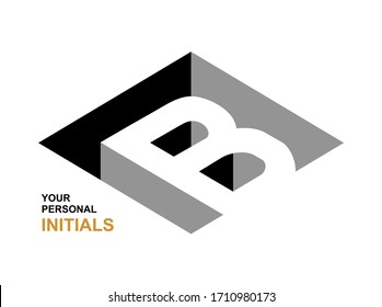 Isometric letter B.  Template for creating logos, emblems, monograms. Black and white . 3D art symbol. Vector