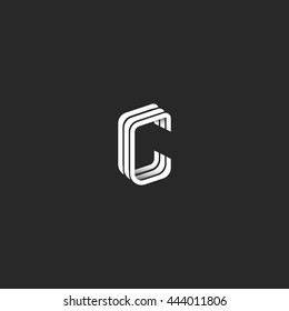 Isometric letter C logo hipster monogram, graphic design emblem for business card, idea creative line style boutique identity.