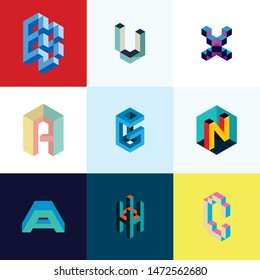 Isometric Letter Collection Logo Design vector 