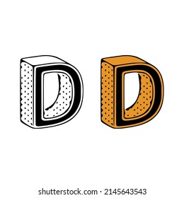 Isometric letter d doodle vector illustration on white background. Letters clip art.