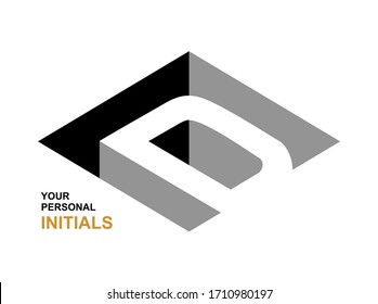 Isometric letter D.  Template for creating logos, emblems, monograms. Black and white . 3D art symbol. Vector