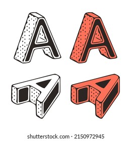 Isometric letter a doodle vector illustration on white background. Stylized letters clip art.