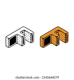 Letra isométrica de la ilustración del vector doodle sobre fondo blanco. Cartas recortando el arte.