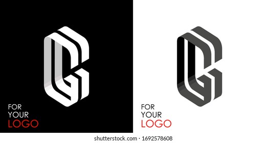 Isometric letter G. From stripes, lines. Template for creating logos, emblems, monograms. Black and white options. 3D art symbol. Vector illustration