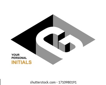 Isometric letter G.  Template for creating logos, emblems, monograms. Black and white . 3D art symbol. Vector