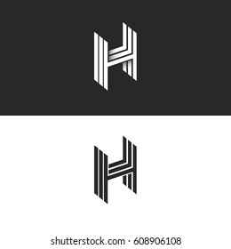 Isometric letter H logo perspective hipster monogram, simple linear typography black and white emblem, HHH 3D art symbol