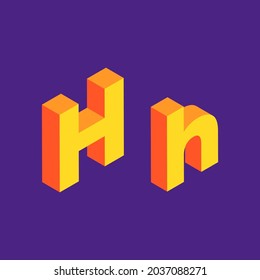Isometric Letter H. Orange letter with violet background.