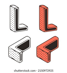 Isometric letter l doodle vector illustration on white background. Stylized letters clip art.