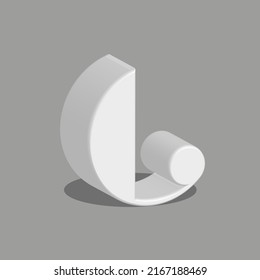 Isometric letter L logo 3d round shape style grey typography design element, rounded hipster initial funny identity emblem.
